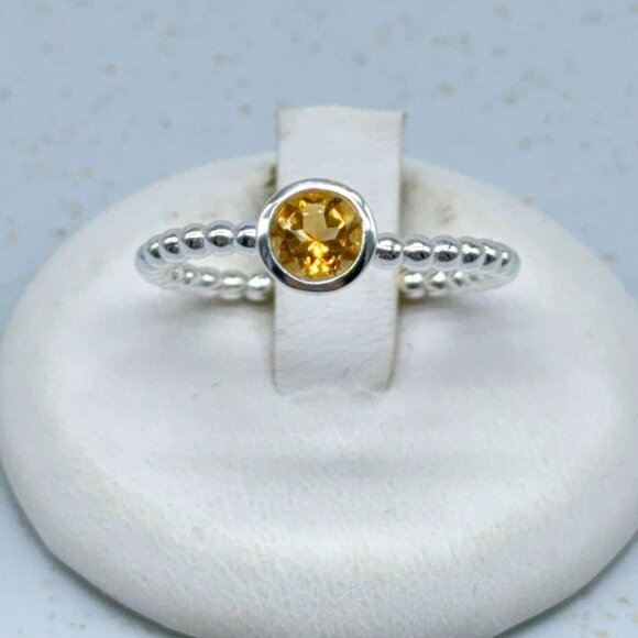 Sevilla Sterling Silver Ring 0.42ct Citrine Faceted Gemstone Beaded Detail 8.75 - Picture 1 of 8